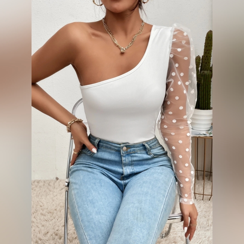 Shein puff sleeve polka dot bodysuit